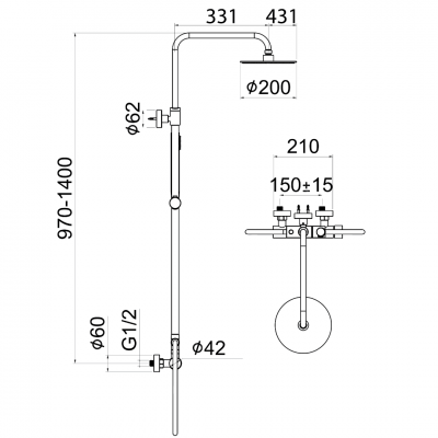 Μπαταρία - Στήλη Nτουζιέρας Art Line 2 Ροών Slim Inox Ø20 Χρωμέ Inteflex 087930