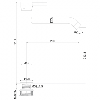 Μπαταρία Νιπτήρα Ψηλή Art/Dot Gun Metal 35mm με Βαλβίδα Interflex 087979