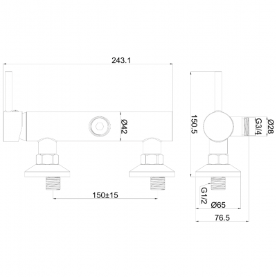 Μπαταρία Ντουζιέρας Χρωμέ (μόνο ο Κορμός) Simple Art Line 3/4 Interflex 089607