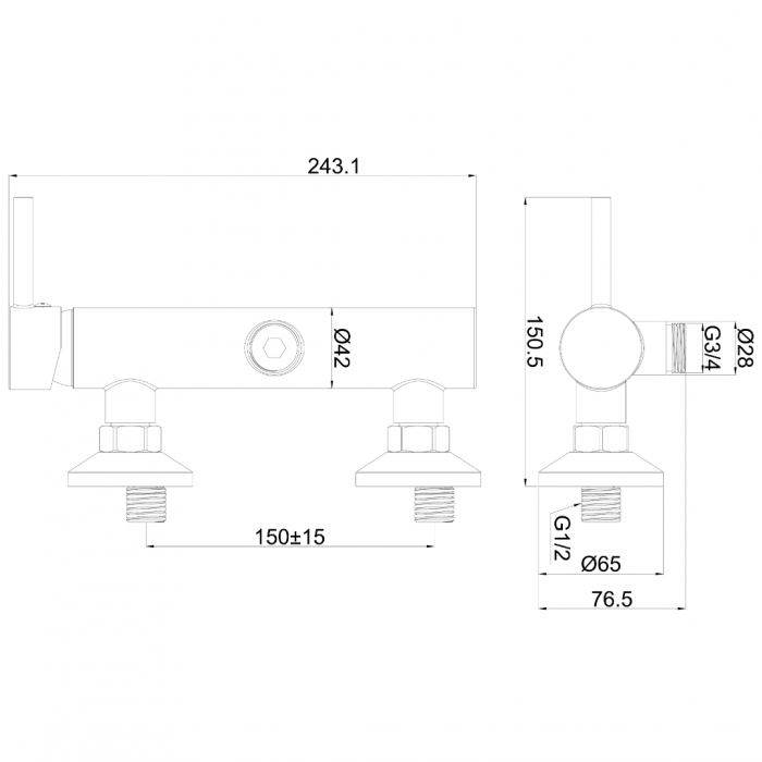 Μπαταρία Ντουζιέρας Χρωμέ (μόνο ο Κορμός) Simple Art Line 3/4 Interflex 089607