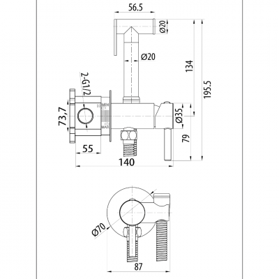 Σετ Διακόπτη Mix Μπιντέ Μαύρος Minimal με Στήριγμα Interflex 097060