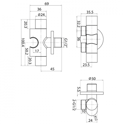 Διακόπτης Μπιντέ Οριζόντιος 1/2'' με Στήριγμα Double Round Χρωμέ 097662