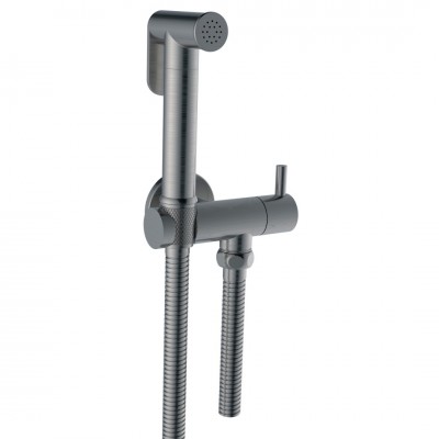 Σετ Μπαταρία-Διακόπτης Αναμεικτικός Γωνιακός Μπιντέ με Στήριγμα, Σπιράλ & Τηλέφωνο Gun Metal ROUND Interflex 097782