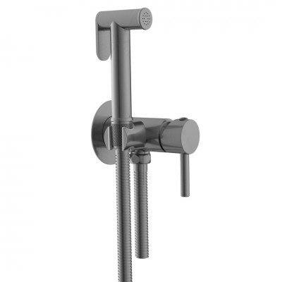 Σετ Μπαταρία-Διακόπτης Αναμεικτικός Γωνιακός Μπιντέ με Στήριγμα, Σπιράλ & Τηλέφωνο Gun Metal MINIMAL ΒΟΧ Interflex 097783