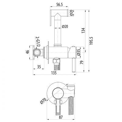 Σετ Μπαταρία-Διακόπτης Αναμεικτικός Γωνιακός Μπιντέ με Στήριγμα, Σπιράλ & Τηλέφωνο Gun Metal MINIMAL ΒΟΧ Interflex 097783