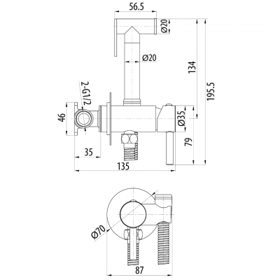 Σετ Διακόπτη Mix Μπιντέ Μπρονζέ Minimal με Στήριγμα Interflex 097884