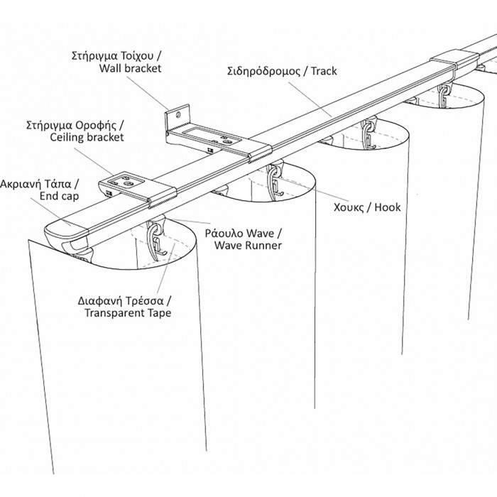 Μεταλλικός Μονός Σιδηρόδρομος Πτυσσόμενος με Σύστημα Wave Νο6 σε Διάσταση 1.23-2.26 m Frans Interior Design 12.123226/14