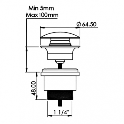 Βαλβίδα Νιπτήρος 1 1/4" POP-UP "Μανιτάρι" UNIVERSAL Black Zinc-Ζάμα Interflex 127529 