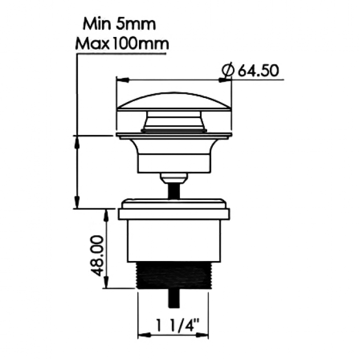 Βαλβίδα Νιπτήρος 1 1/4" POP-UP "Μανιτάρι" UNIVERSAL Black Zinc-Ζάμα Interflex 127529