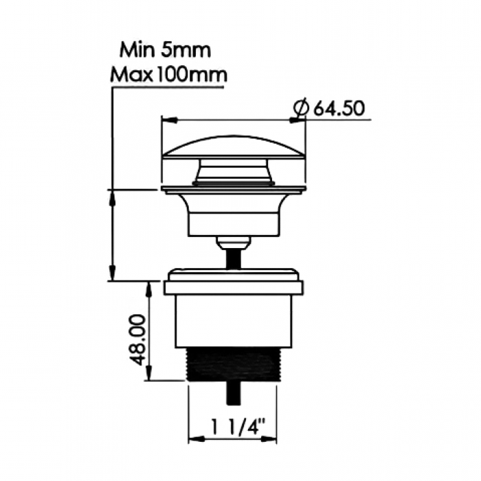 Βαλβίδα Νιπτήρα pop-up Universal NICKEL BRUSHED με μήκος εώς 12cm Interflex 127766