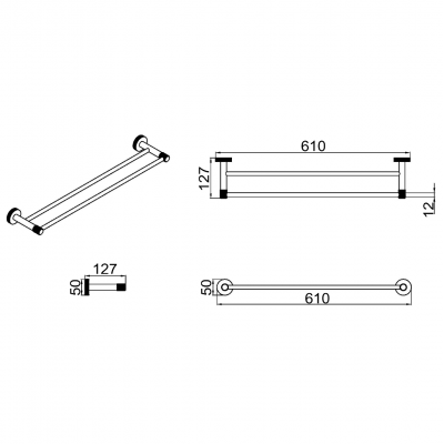 Πετσετοθήκη Διπλή 610x127mm Χρωμέ Interflex 187896
