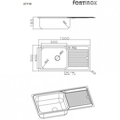 Ανοξείδωτος Nεροχύτης Fortinox Arena 100x50 Inox Λείο 27110-110