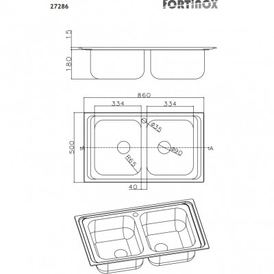 Ανοξείδωτος Nεροχύτης Fortinox Arena 86x50 Inox Λείο 27286-110