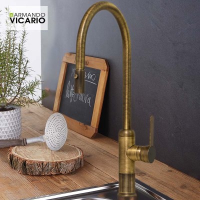 Μπαταρία Κουζίνας Lumiere 400785-221 Vicario Antique Brass Italy