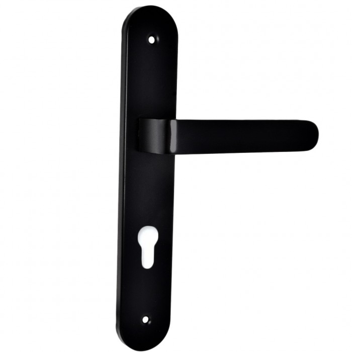 Πόμολο Πόρτας (Μονό ή Ζεύγος) Longevita Xειρολαβή με Πλάκα 4080-S19 σε Matt Black Finish