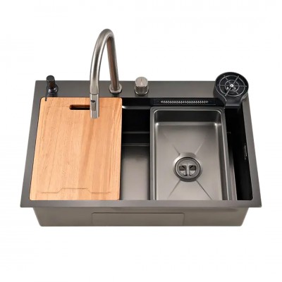 Ενθετος Πολυλειτουργικός Νεροχύτης με Μπαταρία Ασημί (80×50 cm) Hydra PVD Black