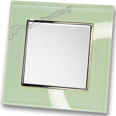 Διακόπτης Μονός Απλός 10Α/250V σε Λευκό Ματ Χρώμα και Πλαίσιο Βεραμάν Γυαλί HSERIES LINEME 50-00101-1_50-00121-24