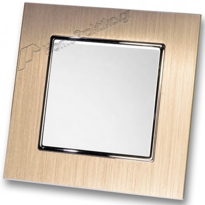 Διακόπτης Μονός Απλός 10Α/250V σε Λευκό Ματ Χρώμα και Πλαίσιο Σαμπανιζέ Μεταλλικό HSERIES LINEME 50-00101-1_50-00121-25