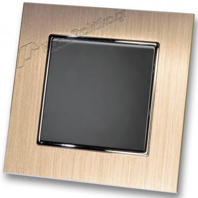 Διακόπτης Μονός Απλός 10Α/250V σε Μαύρο Ματ Χρώμα και Πλαίσιο Σαμπανιζέ Μεταλλικό HSERIES LINEME 50-00101-2_50-00121-25