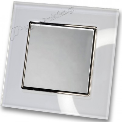 Διακόπτης Μονός Απλός 10Α/250V σε Ασημί Ματ Χρώμα και Πλαίσιο Λευκό Γυαλί HSERIES LINEME 50-00101-5_50-00121-23