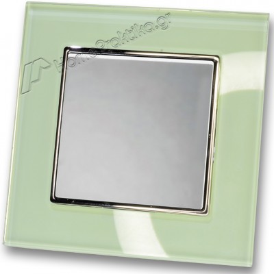 Διακόπτης Μονός Απλός 10Α/250V σε Ασημί Ματ Χρώμα και Πλαίσιο Βεραμάν Γυαλί HSERIES LINEME 50-00101-5_50-00121-24