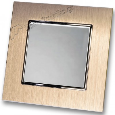 Διακόπτης Μονός Απλός 10Α/250V σε Ασημί Ματ Χρώμα και Πλαίσιο Σαμπανιζέ Μεταλλικό HSERIES LINEME 50-00101-5_50-00121-25