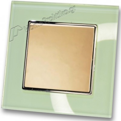 Διακόπτης Χωνευτός Μονός  Aller Retour 10Α/250V σε Χρυσό Ματ Χρώμα και Πλαίσιο Βεραμάν Γυαλί HSERIES LINEME 50-00102-9_50-00121-24