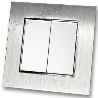 Διακόπτης Διπλός Λευκός Απλός 10Α/250V σε Λευκό Ματ Χρώμα και Πλαίσιο Ασημί Μεταλλικό HSERIES LINEME 50-00103-1_50-00121-18