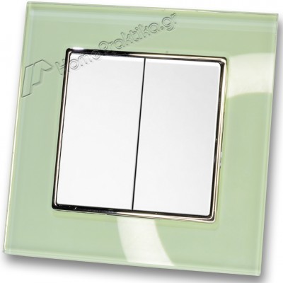 Διακόπτης Διπλός Λευκός Απλός 10Α/250V σε Λευκό Ματ Χρώμα και Πλαίσιο Βεραμάν Γυαλί HSERIES LINEME 50-00103-1_50-00121-24