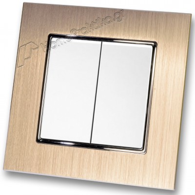 Διακόπτης Διπλός Λευκός Απλός 10Α/250V σε Λευκό Ματ Χρώμα και Πλαίσιο Σαμπανιζέ Μεταλλικό HSERIES LINEME 50-00103-1_50-00121-25