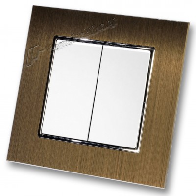 Διακόπτης Διπλός Λευκός Απλός 10Α/250V σε Λευκό Ματ Χρώμα και Πλαίσιο Χρυσό Μεταλλικό HSERIES LINEME 50-00103-1_50-00121-6