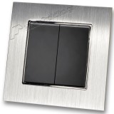 Διακόπτης Διπλός Λευκός Απλός 10Α/250V σε Μαύρο Ματ Χρώμα και Πλαίσιο Ασημί Μεταλλικό HSERIES LINEME 50-00103-2_50-00121-18