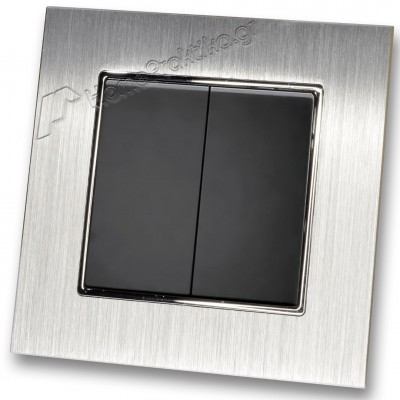 Διακόπτης Διπλός Λευκός Απλός 10Α/250V σε Μαύρο Ματ Χρώμα και Πλαίσιο Ασημί Μεταλλικό HSERIES LINEME 50-00103-2_50-00121-18