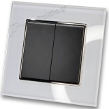 Διακόπτης Διπλός Λευκός Απλός 10Α/250V σε Μαύρο Ματ Χρώμα και Πλαίσιο Λευκό Γυαλί HSERIES LINEME 50-00103-2_50-00121-23