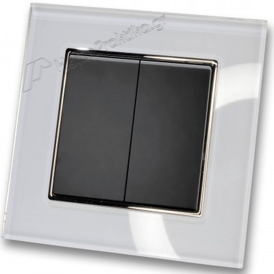 Διακόπτης Διπλός Λευκός Απλός 10Α/250V σε Μαύρο Ματ Χρώμα και Πλαίσιο Λευκό Γυαλί HSERIES LINEME 50-00103-2_50-00121-23