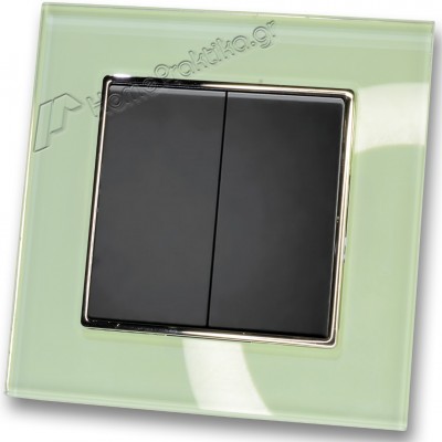 Διακόπτης Διπλός Λευκός Απλός 10Α/250V σε Μαύρο Ματ Χρώμα και Πλαίσιο Βεραμάν Γυαλί HSERIES LINEME 50-00103-2_50-00121-24