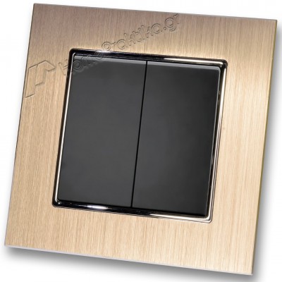 Διακόπτης Διπλός Λευκός Απλός 10Α/250V σε Μαύρο Ματ Χρώμα και Πλαίσιο Σαμπανιζέ Μεταλλικό HSERIES LINEME 50-00103-2_50-00121-25