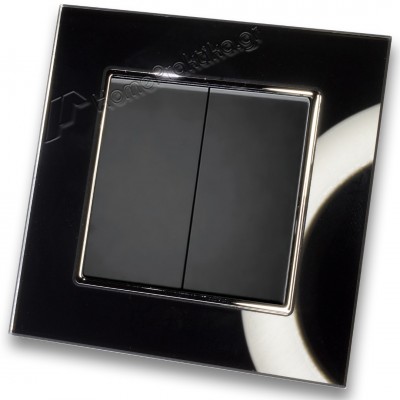Διακόπτης Διπλός Λευκός Απλός 10Α/250V σε Μαύρο Ματ Χρώμα και Πλαίσιο Μαύρο Γυαλί HSERIES LINEME 50-00103-2_50-00121-26