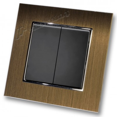 Διακόπτης Διπλός Λευκός Απλός 10Α/250V σε Μαύρο Ματ Χρώμα και Πλαίσιο Χρυσό Μεταλλικό HSERIES LINEME 50-00103-2_50-00121-6