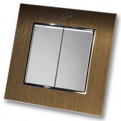 Διακόπτης Διπλός Λευκός Απλός 10Α/250V σε Ασημί Ματ Χρώμα και Πλαίσιο Χρυσό Μεταλλικό HSERIES LINEME 50-00103-5_50-00121-6