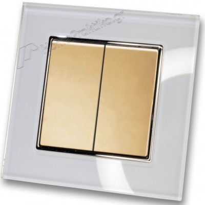 Διακόπτης Διπλός Λευκός Απλός 10Α/250V σε Χρυσό Ματ Χρώμα και Πλαίσιο Λευκό Γυαλί HSERIES LINEME 50-00103-9_50-00121-23