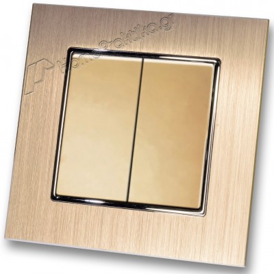 Διακόπτης Διπλός Λευκός Απλός 10Α/250V σε Χρυσό Ματ Χρώμα και Πλαίσιο Σαμπανιζέ Μεταλλικό HSERIES LINEME 50-00103-9_50-00121-25