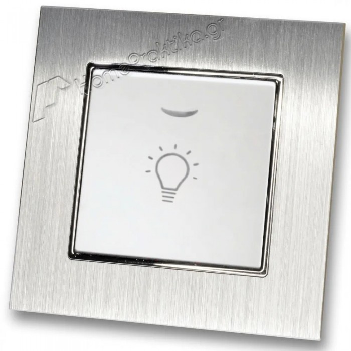 Μπουτόν Kλιμακοστασίου H series Λευκό με Λυχνία LED 220/240V και Πλαίσιο Ασημί Μεταλλικό LINEME 50-00107-1_50-00121-18