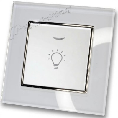 Μπουτόν Kλιμακοστασίου H series Λευκό με Λυχνία LED 220/240V και Πλαίσιο Λευκό Γυαλί LINEME 50-00107-1_50-00121-23