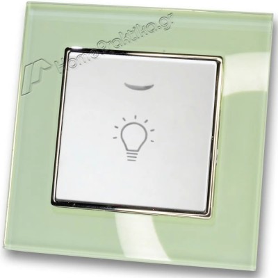 Μπουτόν Kλιμακοστασίου H series Λευκό με Λυχνία LED 220/240V και Πλαίσιο Βεραμάν Γυαλί LINEME 50-00107-1_50-00121-24