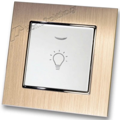 Μπουτόν Kλιμακοστασίου H series Λευκό με Λυχνία LED 220/240V και Πλαίσιο Σαμπανιζέ Μεταλλικό LINEME 50-00107-1_50-00121-25