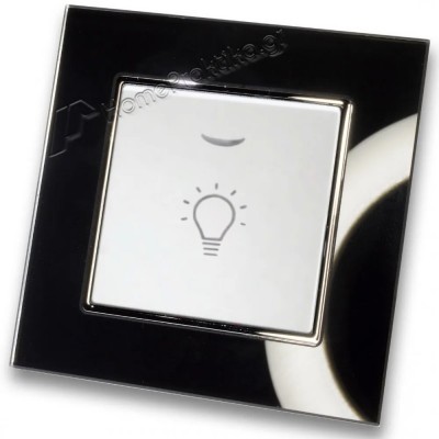 Μπουτόν Kλιμακοστασίου H series Λευκό με Λυχνία LED 220/240V και Πλαίσιο Μαύρο Γυαλί LINEME 50-00107-1_50-00121-26