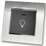 Μπουτόν Kλιμακοστασίου H series Μαύρο με Λυχνία LED 220/240V και Πλαίσιο Ασημί Μεταλλικό LINEME 50-00107-2_50-00121-18