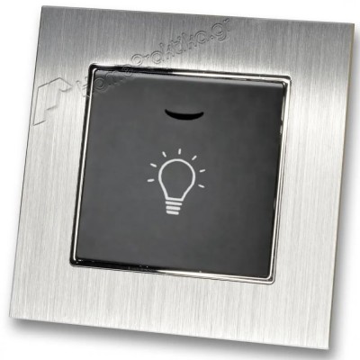 Μπουτόν Kλιμακοστασίου H series Μαύρο με Λυχνία LED 220/240V και Πλαίσιο Ασημί Μεταλλικό LINEME 50-00107-2_50-00121-18