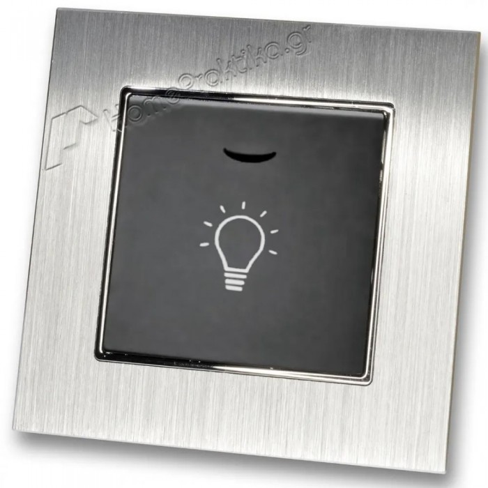 Μπουτόν Kλιμακοστασίου H series Μαύρο με Λυχνία LED 220/240V και Πλαίσιο Ασημί Μεταλλικό LINEME 50-00107-2_50-00121-18